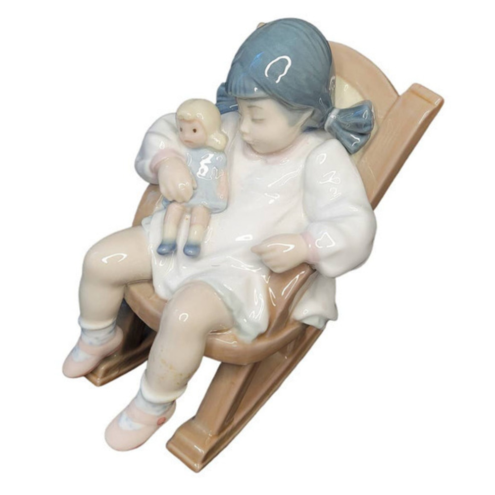 Vintage Lladro Porcelain Child‎ and Doll Rocking Chair Naptime Figurine 5448